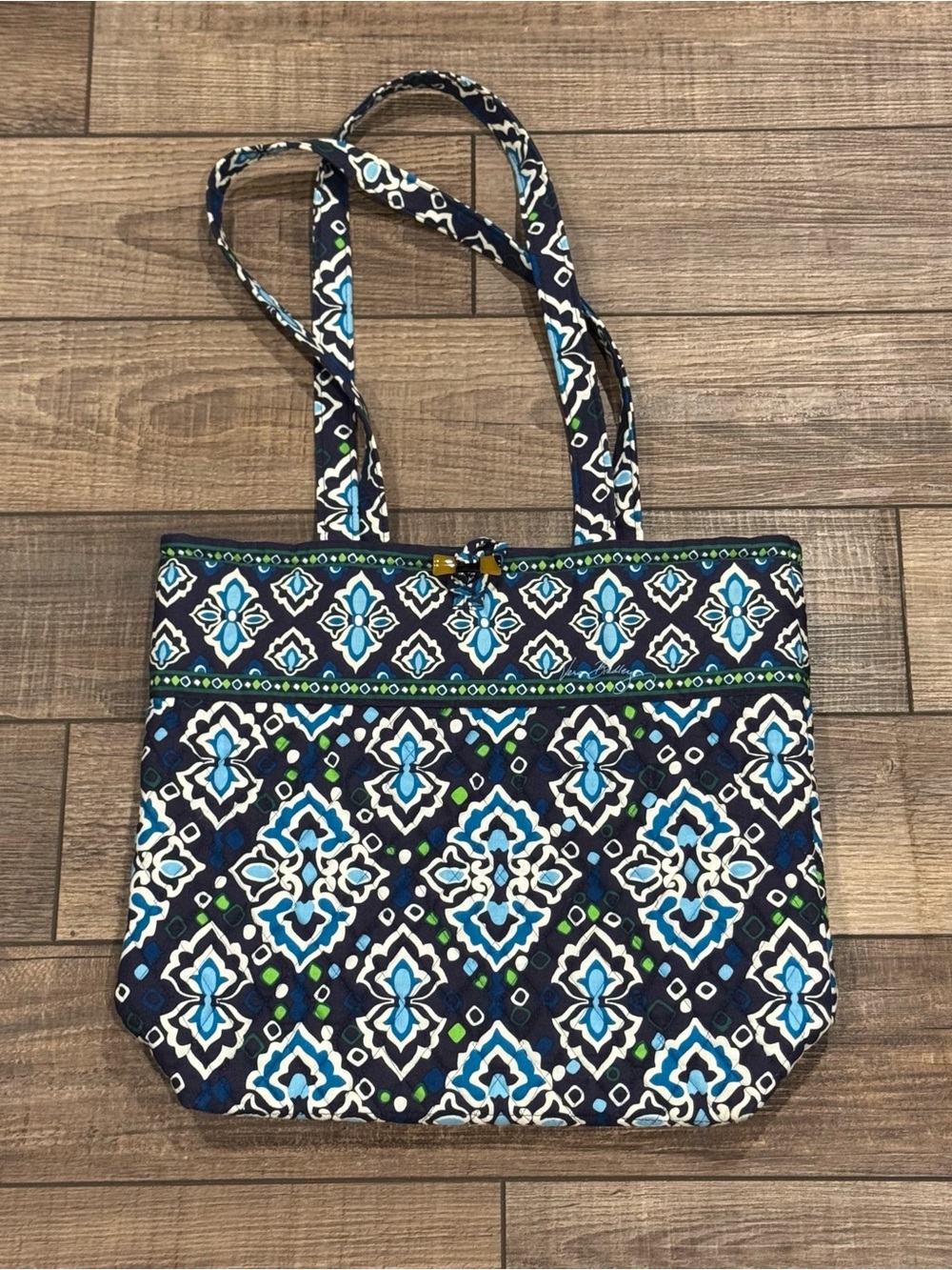 Vera Bradley Floral Tote TRAVEL Shoulder Bag BLUE INK PATTERN Purse